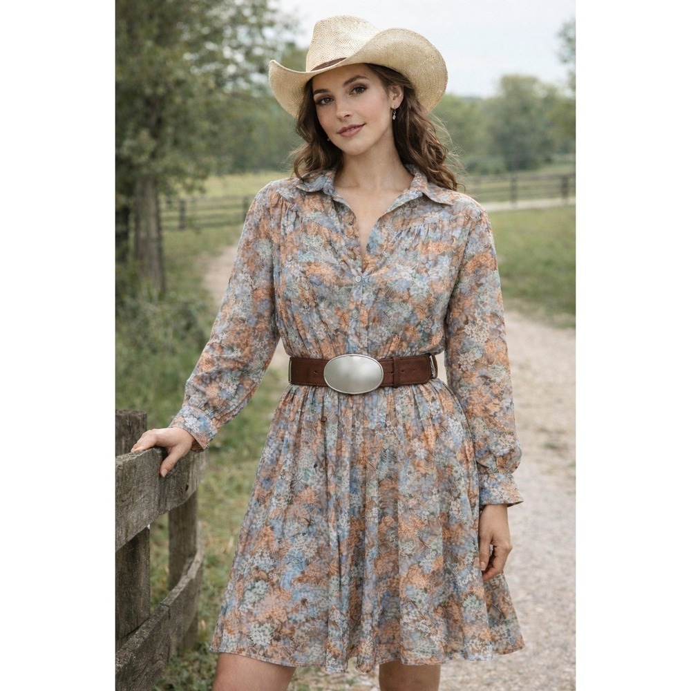 Vintage Country Miss Prairi Floral Midi Dress Size 16 Western Boho Trad Wife
